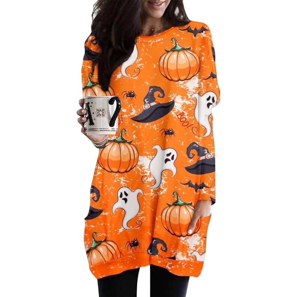 Women Halloween Sweatshirt Pumpkin Cat Long Sleeve Graphic Pullover